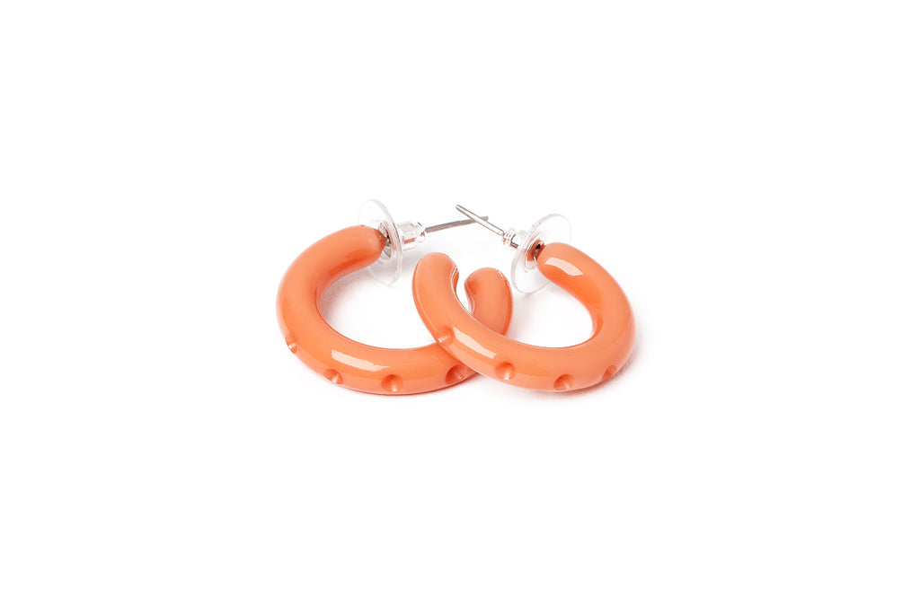 Splendette vintage inspired 1940s style carved peachy orange fakelite Apricot Hoop Earrings