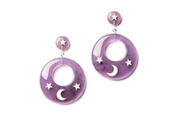 Splendette vintage inspired 1950s Halloween style purple Poison Drop Hoop Earrings
