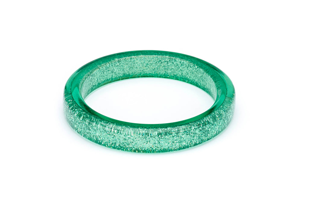 Splendette vintage inspired 1950s pin up style pastel Green Lagoon Glitter Bangle in Classic size