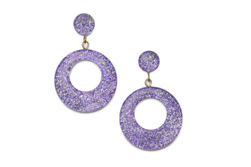 Splendette vintage inspired 1950s pin up style pastel Lilac Glitter Drop Hoop Earrings