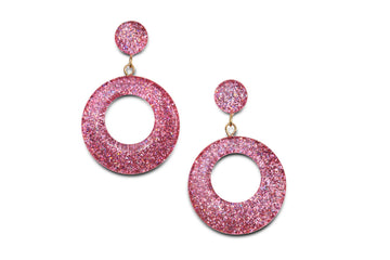 Splendette vintage inspired 1950s pin up style Pale Pink Glitter Drop Hoop Earrings