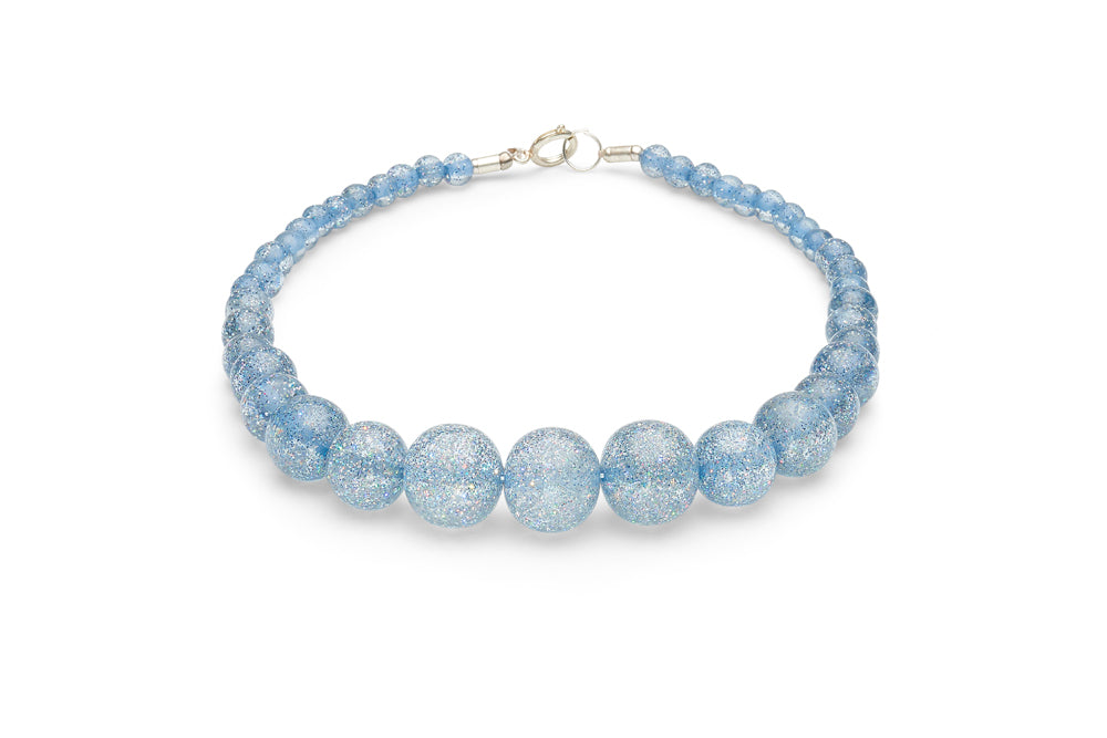 Splendette vintage inspired 1950s pin up style pastel Powder Blue Glitter Bead Necklace