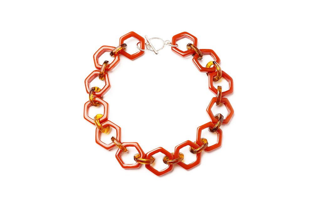 Splendette vintage inspired 1960s style orange and tortoiseshell fakelite Rust Necklace