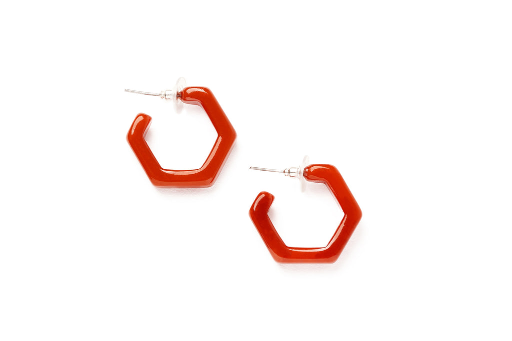 Splendette vintage inspired 1960s style orange fakelite Rust Hoop Earrings
