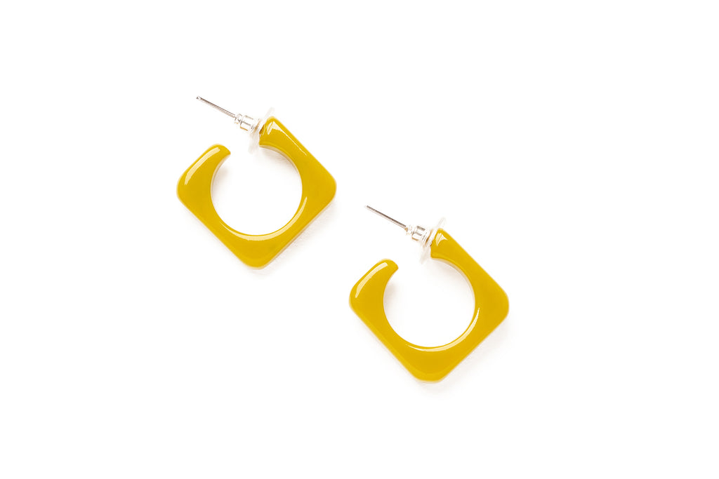 Splendette vintage inspired Bakelite style yellow fakelite Citrine Hoop Earrings