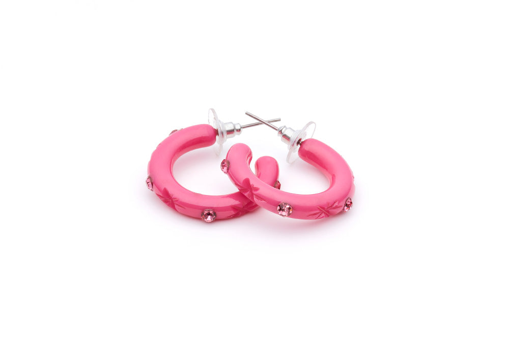 Splendette vintage inspired pink fakelite charity range Cancer Awareness Hoop Earrings